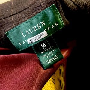 Ralph Lauren chocolate brown blazer soft cream plaid pattern.  size 14
